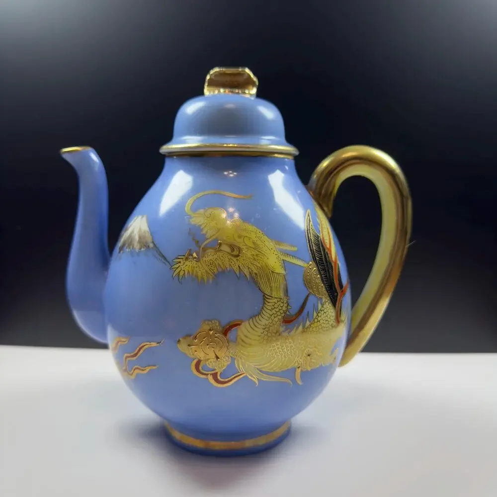 Vintage Japanese Dragonware Teapot - Blue Moriage Raised Dragon Porcelain